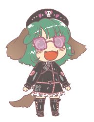 Rule 34 | 1girl, animal ears, anonymous (japanese), black dress, black footwear, black hat, blush, boots, dog ears, dog tail, dress, fangs, frilled dress, frills, full body, green eyes, green hair, gyate gyate, hat, jaggy lines, kasodani kyouko, knee boots, long sleeves, open mouth, short hair, smile, solo, tail, touhou, touhou lostword, transparent background