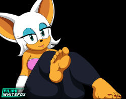 Rule 34 | 1girl, animal hands, bare shoulders, barefoot, bat (animal), black background, curvy, facing viewer, feet, female focus, filipewhitefox, full body, furry, furry female, head tilt, looking at viewer, nail polish, plump, red nails, rouge the bat, simple background, sitting, soles, solo, sonic (series), toenail polish, toenails, toes