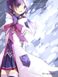 Rule 34 | 1girl, absurdres, aisha landar, arms behind back, artist name, bad id, bad pixiv id, bow, coat, colored eyelashes, dress, elemental master (elsword), elsword, highres, long hair, purple dress, purple eyes, purple hair, purple skirt, ranguage, ribbon, skirt, smile, solo, swd3e2, thighhighs, translation request, twintails, zettai ryouiki
