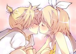 Rule 34 | 1boy, 1girl, bad id, bad pixiv id, blonde hair, blush, brother and sister, closed eyes, hair ribbon, hetero, imminent kiss, incest, itou ayachi, kagamine len, kagamine rin, necktie, pun2, ribbon, short hair, siblings, sweat, trembling, twincest, twins, vocaloid