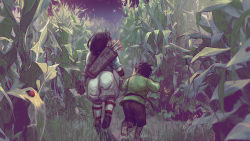 Rule 34 | 2boys, aged down, angela az, baggy pants, bandages, barefoot, black hair, brothers, bug, corn field, from behind, gauntlets, genji (overwatch), geta, grass, hair ornament, hanzo (overwatch), holding hands, insect, japanese clothes, ladybug, leg wrap, long hair, low-tied long hair, multiple boys, multiple girls, overwatch, overwatch 1, pants, plant, quiver, sandals, sash, short hair, siblings, sky, spiked hair, star (sky), starry sky, walking, wrap