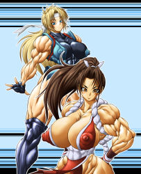 Rule 34 | breasts, covered erect nipples, extreme muscles, fatal fury, highres, huge breasts, huge nipples, muscular, nipples, purukogi (plasma beach), shiranui mai, snk, the king of fighters