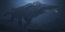 Rule 34 | artist request, bioluminescence, concept art, giant, giant monster, glowing, kaijuu, knifehead, legendary pictures, monster, ocean, official art, pacific rim, sea monster, submarine, watercraft