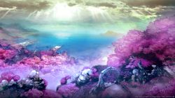 Rule 34 | copyright notice, day, fantasy, final fantasy, final fantasy xiv, forest, highres, landscape, light rays, mountain, nature, no humans, ocean, official art, outdoors, overcast, ruins, scenery, sky, tree, water, watermark