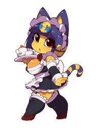 Rule 34 | 1girl, alternate costume, animal crossing, animal ears, ankha (animal crossing), black dress, black eyes, blush, bow, breasts, cat ears, cat tail, coffee cup, coffee mug, cup, detached sleeves, disposable cup, dress, egyptian, enmaided, frills, from side, fukurou (owl222), furry, furry female, garter straps, grey background, high heels, highres, holding, holding tray, large breasts, long sleeves, maid, maid headdress, mug, nintendo, red bow, red footwear, red neckwear, shiny skin, shoes, short hair, shortstack, simple background, solo, tail, thighhighs, tray, triangle mouth, zettai ryouiki