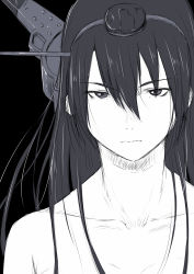 Rule 34 | 10s, 1girl, bare shoulders, black background, collarbone, frown, greyscale, hair between eyes, headgear, highres, kantai collection, long hair, looking at viewer, monochrome, nagato (kancolle), niwatazumi, portrait, sidelocks, sketch, solo