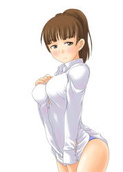 Rule 34 | 00s, 1girl, dress shirt, maria-sama ga miteru, no pants, panties, shirt, solo, toshifumi, tsukiyama minako, underwear