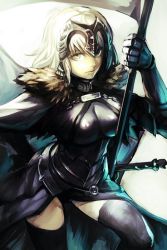 Rule 34 | 1girl, armor, black gloves, blonde hair, breasts, elbow gloves, fate/grand order, fate (series), gloves, headpiece, hungry clicker, jeanne d&#039;arc (fate), jeanne d&#039;arc alter (avenger) (fate), jeanne d&#039;arc alter (fate), looking at viewer, short hair, simple background, solo, yellow eyes