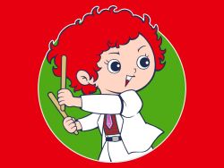 Rule 34 | 1girl, cropped legs, drumsticks, hiroshima touyou carp, holding, holding drumsticks, horikawa raiko, itatatata, jacket, looking to the side, messy hair, necktie, nippon professional baseball, open mouth, outline, outside border, outstretched arms, red background, red hair, simple background, solo, touhou, triangle mouth, white jacket, white outline