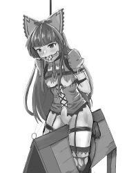 Rule 34 | absurdres, arms behind back, ball gag, bdsm, breasts, gag, highres, monochrome, pussy, rory mercury, small breasts, tagme, wooden horse