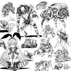 Rule 34 | 1girl, abyssal ship, bacius, bug, closed mouth, crab, crossed legs, elbow gloves, enemy lifebuoy (kancolle), flag, gloves, greyscale, hairband, highleg, highleg panties, highres, kantai collection, long hair, monochrome, motor vehicle, neckerchief, original, panties, rudder footwear, sailor collar, shimakaze (kancolle), simple background, sketch, skirt, striped clothes, striped thighhighs, sweat, thighhighs, underwear, white background