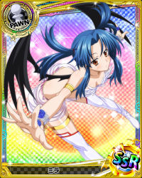 Rule 34 | 10s, 1girl, armlet, artist request, bat wings, blue hair, card (medium), character name, chess piece, demon wings, high school dxd, mira (high school dxd), official art, orange eyes, pawn (chess), runes, skirt, solo, sparkle, thighhighs, trading card, white skirt, white thighhighs, wings