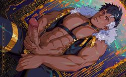 Rule 34 | 1boy, abs, erection, final fantasy, final fantasy xiv, hand on penis, male focus, mocucumo, pectorals, penis, penis grab, presenting, solo, undressing