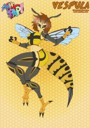 Rule 34 | 1girl, angry, annoyed, antennae, arthropod girl, bee, bug, claws, female focus, furry, furry female, grey eyes, highres, insect, insect wings, mhfap, monster girl, navel, punishedkom, shorts, solo, stinger, tank top, tomboy, wasp, wings