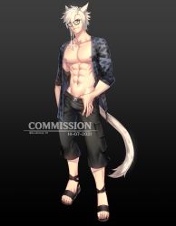 Rule 34 | abs, absurdres, animal ears, cat ears, commission, final fantasy, final fantasy xiv, glasses, highres, kurohitsuji th, male focus, miqo&#039;te, muscular, nipples, open clothes, open shirt, self-upload, warrior of light (ff14)