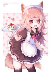 Rule 34 | 1girl, :3, absurdres, animal ears, apron, black dress, black thighhighs, bow, bowtie, buttons, cake, cat ears, cat girl, cat tail, collared dress, commentary request, commission, cowboy shot, crossed bangs, d omm, dot nose, dress, food, fork, frilled dress, frills, fruit, hair between eyes, hair ornament, hairclip, hand up, heart, highres, holding, holding cake, holding food, holding tray, indie virtual youtuber, light blush, long hair, maid, maid apron, maid headdress, open mouth, pink eyes, pink hair, puffy short sleeves, puffy sleeves, red bow, red bowtie, second-party source, shirogane ruby, short sleeves, skeb commission, smile, solo, strawberry, tail, thighhighs, tray, virtual youtuber, wrist cuffs