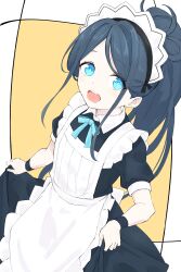 Rule 34 | 1girl, :d, absurdres, apron, aris (blue archive), aris (maid) (blue archive), black dress, black hair, black wristband, blue archive, blue eyes, blue ribbon, collar, commentary request, dress, frilled apron, frills, highres, long hair, looking at viewer, maid, maid apron, maid headdress, official alternate costume, open mouth, parted bangs, ponytail, puffy short sleeves, puffy sleeves, ribbon, short sleeves, smile, solo, teeth, upper teeth only, user ejmv3243, very long hair, white apron