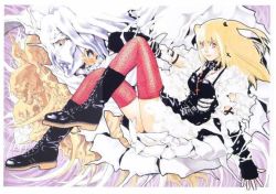 Rule 34 | 00s, amane misa, black dress, blonde hair, boots, death note, dress, goth fashion, obata takeshi, official art, rem (death note), shinigami, thighhighs, twintails