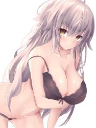 Rule 34 | ahoge, arm under breasts, bra, breasts, cleavage, closed mouth, commentary request, fate/grand order, fate (series), highres, jeanne d&#039;arc (fate), jeanne d&#039;arc alter (avenger) (fate), jeanne d&#039;arc alter (fate), large breasts, long hair, panties, silver hair, tsurime, underwear, white background, yellow eyes, yuuki shuri