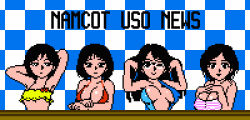Rule 34 | 4girls, arms behind head, bikini, black eyes, black hair, blue background, blue one-piece swimsuit, bow, bow bikini, brand name imitation, breasts, checkered background, cleavage, collarbone, desk, famista, famista &#039;88, glasses, hands in hair, hands on own chest, large breasts, long hair, looking at viewer, medium breasts, multiple girls, namco, newscaster, one-piece swimsuit, one eye closed, open mouth, pink bikini, pixel art, red bikini, saiwai hiroshi, short hair, sitting, smile, striped bikini, striped clothes, swimsuit, two-tone background, white background, white bikini, wink, yellow bikini