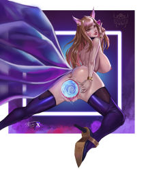 Rule 34 | 1girl, absurdres, ahegao, ahri (league of legends), animal ears, anus, artist name, black choker, blonde hair, bracelet, breasts, choker, clitoral hood, clitoris, ear piercing, facial mark, from behind, heart, high heels, highres, jewelry, lan xiezi, large breasts, large insertion, league of legends, leaning forward, long hair, looking at viewer, looking back, nude, object insertion, piercing, pussy, pussy juice, pussy juice drip, pussy juice trail, red lips, solo, swept bangs, tagme, thighhighs, tongue, tongue out, uncensored, urethra, vaginal, vaginal object insertion, whisker markings