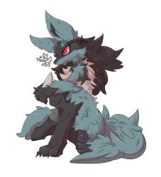 Rule 34 | 1boy, animal ears, animal hands, artist name, claws, creatures (company), dated, fang, furry, furry male, game freak, gen 4 pokemon, hand up, happy, highres, jpeg artifacts, knee up, lucario, male focus, nintendo, nyaswitchnya, open mouth, pokemon, pokemon (creature), red eyes, signature, simple background, sitting, slit pupils, smile, solo, spikes, tail, teeth, twitter username, watermark, white background, wolf ears