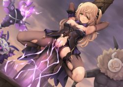 Rule 34 | 1boy, 1girl, alpha (alpha91), armpits, arms up, banned artist, bdsm, black dress, black ribbon, blonde hair, blush, bondage, bound, bow, bowtie, breasts, breasts out, brown gloves, brown thighhighs, censored, clenched teeth, cloud, cloudy sky, day, dress, dutch angle, elbow gloves, electrocution, eyepatch, fischl (genshin impact), genshin impact, gloves, green eyes, hair ribbon, highres, hilichurl (genshin impact), injury, long hair, magic, mask, medium breasts, monster, mosaic censoring, nipples, no shoes, one eye covered, outdoors, parted lips, pole, purple bow, purple bowtie, pussy, rape, restrained, ribbon, rope, single leg pantyhose, sky, solo focus, spread legs, stationary restraints, sweat, teeth, thighhighs, torn clothes, torn dress, torn legwear, two side up
