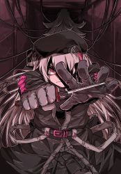 Rule 34 | &gt;:(, 2girls, absurdres, belt, belt buckle, beret, buckle, character request, clenched hand, closed mouth, commentary, girls&#039; frontline, gloves, grey hair, hair over one eye, hands up, hat, highres, holding, holding knife, holding weapon, knife, korean text, long hair, looking at viewer, mdr (girls&#039; frontline), multicolored hair, multiple girls, pink hair, streaked hair, tactical clothes, takoongyi, very long hair, weapon