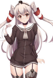 Rule 34 | 10s, 1girl, absurdres, amatsukaze (kancolle), black panties, blush, breasts, brown eyes, choker, dress, fujirin, garter straps, gloves, hair tubes, highres, kantai collection, long hair, looking at viewer, navel, panties, sailor dress, school uniform, see-through, serafuku, short dress, side-tie panties, silver hair, simple background, single glove, small breasts, solo, thighhighs, twintails, two side up, underwear, white background, zettai ryouiki
