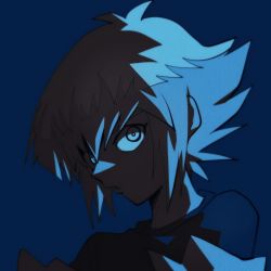 Rule 34 | 1boy, :o, blue theme, bright pupils, from side, hair between eyes, looking at viewer, male focus, p baby blue, red pupils, shirt, short hair, solo, upper body, wide-eyed, yu-gi-oh!, yu-gi-oh! gx, yuki judai