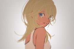Rule 34 | 1girl, blonde hair, blue eyes, chiyocolate123, colored eyelashes, crying, crying with eyes open, film grain, kingdom hearts, long hair, looking at viewer, namine, parted lips, sleeveless, solo, tears