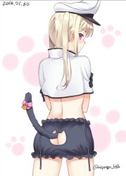 Rule 34 | 10s, 1girl, 2016, artist name, asahina hikage, ass, ass cutout, back, bell, black bra, black gloves, black panties, blonde hair, blush, bra, butt crack, capelet, cat cutout, cat lingerie, cat tail, clothing cutout, dated, gloves, graf zeppelin (kancolle), hat, holding, holding behind back, kantai collection, kemonomimi mode, long hair, meme attire, military hat, panties, paw print, pink eyes, purple eyes, ribbon, solo, tail, tail bell, tail ornament, tail ribbon, tail through clothes, twintails, underwear, wardrobe error, you&#039;re doing it wrong