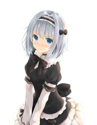 Rule 34 | 10s, 1girl, bad id, bad pixiv id, black bow, black choker, black dress, blue eyes, blush, bow, breasts, choker, closed mouth, commentary request, dress, hair between eyes, hair bow, hairband, highres, layered sleeves, long sleeves, looking at viewer, nose blush, puffy short sleeves, puffy sleeves, ryuuou no oshigoto!, sashima, short over long sleeves, short sleeves, silver hair, simple background, small breasts, solo, sora ginko, v-shaped eyebrows, v arms, white background
