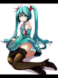 Rule 34 | 1girl, bad id, bad pixiv id, black footwear, blue dress, blue eyes, blue hair, blue nails, blue panties, brown thighhighs, cleavage cutout, clothing cutout, detached sleeves, dress, emerald (module), feather hair ornament, feathers, green panties, hair between eyes, hair ornament, hatsune miku, high heels, highres, long hair, nail polish, panties, pillarboxed, pumps, red feathers, short dress, simple background, sleeveless, sleeveless dress, smile, solo, suigyoku (module), tattoo, thighhighs, tsukishiro saika, twintails, underwear, very long hair, vocaloid, white background