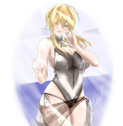 Rule 34 | 1girl, alternate costume, artoria pendragon (all), artoria pendragon (fate), artoria pendragon (swimsuit ruler) (fate), artoria pendragon (swimsuit ruler) (second ascension) (fate), blonde hair, crayl, fate (series), green eyes, highres, official alternate costume