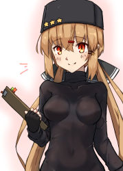 Rule 34 | 1girl, absurdres, black bow, black gloves, black hat, black sweater, bow, breasts, brown eyes, brown hair, clipboard, commentary request, fingerless gloves, fur hat, gloves, hair bow, hat, highres, kantai collection, long hair, looking at viewer, low twintails, medium breasts, papakha, shiba (zudha), solo, star (symbol), sweater, tashkent (kancolle), twintails, upper body