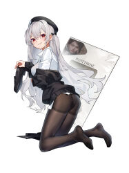 Rule 34 | + +, 1girl, arnold-s, azur lane, beret, black footwear, black hat, black jacket, black panties, black pantyhose, black ribbon, closed mouth, collared shirt, cross-shaped pupils, feet, from side, full body, grey hair, hair between eyes, hair ribbon, hat, highres, holding, holding shoes, jacket, legs, long hair, long sleeves, looking at viewer, looking to the side, no shoes, official alternate costume, one side up, panties, panties under pantyhose, pantyhose, red eyes, ribbon, school uniform, scylla (azur lane), scylla (femme fatale fresher) (azur lane), shirt, shoes, simple background, single shoe, smile, soles, solo, symbol-shaped pupils, toes, underwear, unworn shoes, white background, white shirt
