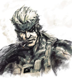 Rule 34 | 1boy, bad id, bad pixiv id, cigarette, eyepatch, facial hair, gloves, headband, hisakata souji, male focus, manly, metal gear (series), metal gear solid 4: guns of the patriots, mustache, old snake, smoking, solid snake, solo