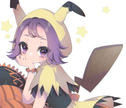 Rule 34 | 1girl, :3, acerola (fall 2020) (pokemon), acerola (pokemon), aru (citrine drplt), bad id, bad twitter id, bead bracelet, beads, blush, bracelet, capelet, closed mouth, creatures (company), eyelashes, from side, game freak, hand up, highres, hood, hooded capelet, jewelry, nintendo, official alternate costume, orange bracelet, pokemon, pokemon ears, pokemon masters ex, pokemon tail, purple eyes, purple hair, smile, solo, star (symbol), tail, themed object, waist cape, white background