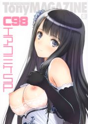Rule 34 | 1girl, absurdres, bare shoulders, black hair, bra, breasts, flower, hair flower, hair ornament, highres, huge filesize, large breasts, long hair, looking at viewer, looking to the side, nipples, ping-yi (tony taka), small nipples, solo, straight hair, tony taka, underwear