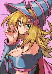 Rule 34 | 1girl, aosora2823, bare shoulders, blonde hair, breasts, cleavage, dark magician girl, duel monster, green eyes, highres, large breasts, looking at viewer, short hair, solo, wizard, yu-gi-oh!