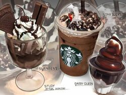 Rule 34 | cherry, chocolate, chocolate syrup, coffee, dairy queen, drink, drinking straw, food, food focus, fruit, ice cream, lid, no humans, original, starbucks, still life, swensen&#039;s, tom23579, whipped cream, zoom layer