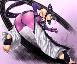 Rule 34 | ass, bent over, black hair, capcom, feet, fingerless gloves, from behind, gloves, han juri, judge martin, looking back, marchinx1, purple eyes, soles, street fighter, street fighter iv (series), toes
