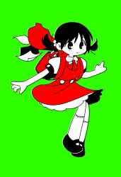 Rule 34 | 1girl, :&lt;, absurdres, backpack, bag, black eyes, black hair, closed mouth, collared shirt, colored skin, dress, flying paper, full body, hair bobbles, hair ornament, highres, inemuri (jdq5e), kaai yuki, kneehighs, limited palette, looking at viewer, low twintails, mary janes, neck ribbon, open bag, outline, outstretched arms, paper, pinafore dress, puffy short sleeves, puffy sleeves, randoseru, red bag, red dress, red ribbon, ribbon, shirt, shoes, short hair, short sleeves, shoulder strap, sleeveless, sleeveless dress, socks, solo, spread arms, twintails, vocaloid, white skin