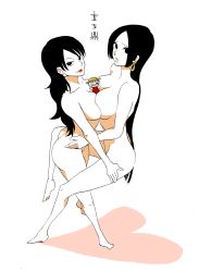 Rule 34 | 2girls, alvida (one piece), ass, black eyes, black hair, boa hancock, breast press, breasts, curvy, doll, earrings, eyeshadow, hand on thigh, heart, highres, hip focus, jewelry, large breasts, legs, lipstick, long hair, looking at viewer, makeup, monkey d. luffy, multiple girls, nude, one piece, origami, paper doll, simple background, thighs, translated, white background, yui (kari)