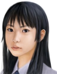 1girl akiyama_mio black_eyes black_hair blunt_bangs blush dotechin female_focus hime_cut k-on! long_hair portrait realistic solo