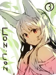 Rule 34 | 1girl, animal ear fluff, animal ears, closed mouth, commentary request, cover, cover page, fox ears, grey hair, hair between eyes, hand up, long hair, long sleeves, looking at viewer, off-shoulder shirt, off shoulder, original, pink shirt, plant, red eyes, shirt, sketch, sleeves past wrists, smile, solo, yuuji (yukimimi)