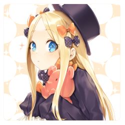 Rule 34 | abigail williams (fate), black bow, blonde hair, blue eyes, bow, fate/grand order, fate (series), hat, hu kotora, long hair, looking at viewer, orange bow, parted bangs, solo, stuffed animal, stuffed toy, teddy bear