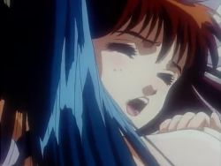 Rule 34 | 2girls, animated, anime screenshot, bed, blue hair, bouncing breasts, breasts, brown hair, choker, futa with female, futanari, kiss, linia (stainless night), medium breasts, missionary, multiple girls, nipples, nipples touching, sayaka (stainless night), screencap, sex, sound, stainless night, video, yuri