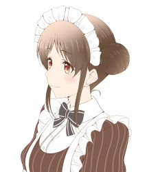 Rule 34 | 1girl, blush, breasts, brown hair, large breasts, maid, princess connect!, roaru (gyuren), smile, suzume (princess connect!)